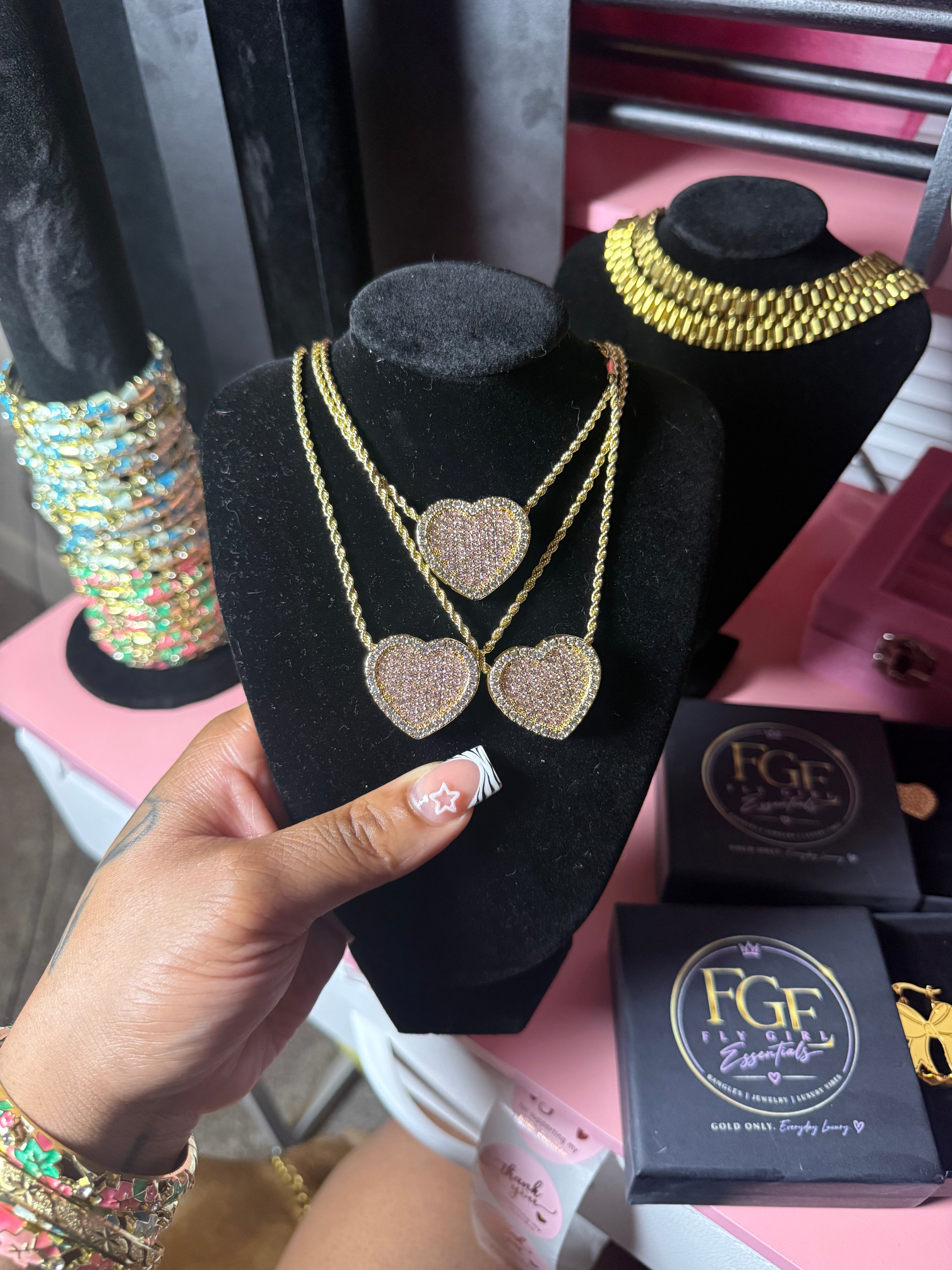 PINK HEART BLING NECKLACE