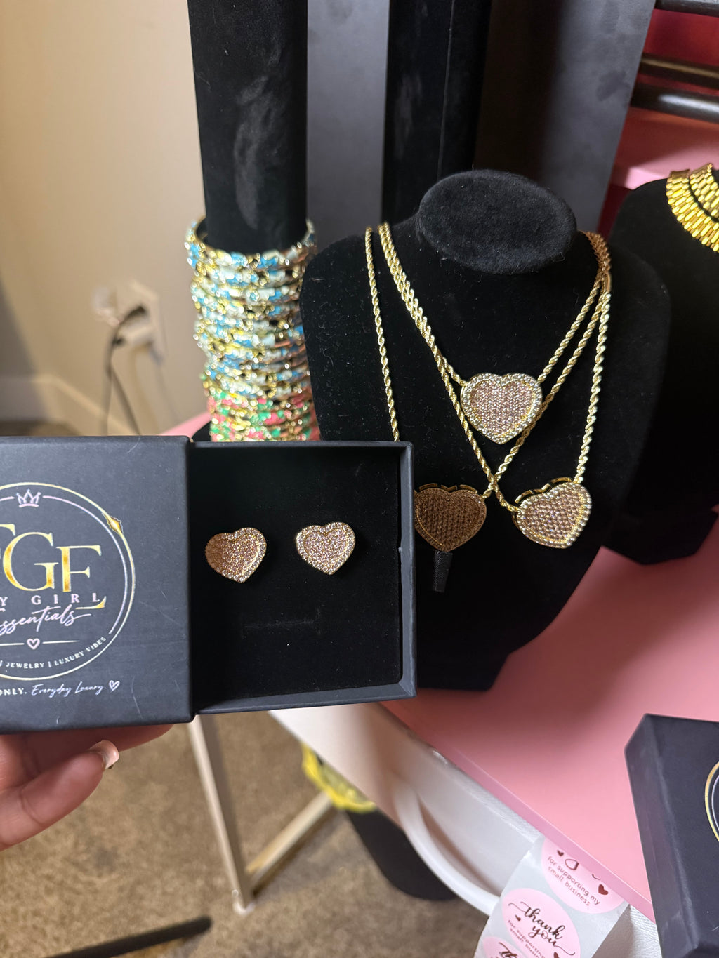 PINK HEART BLING STUDS