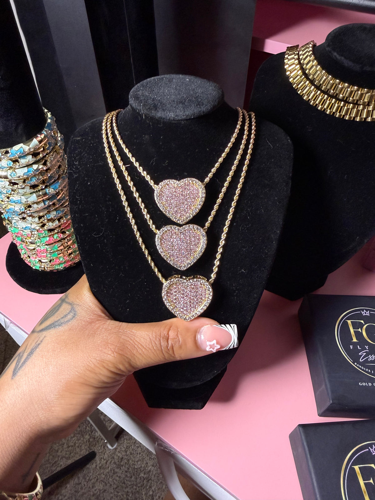 PINK HEART BLING NECKLACE