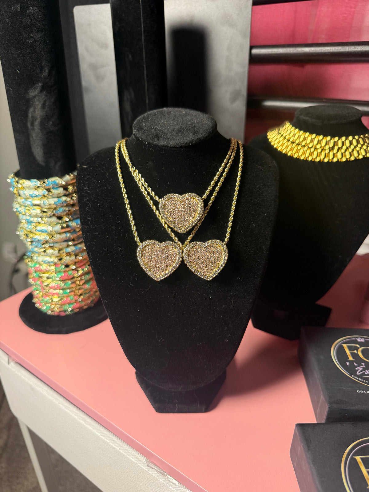 PINK HEART BLING NECKLACE