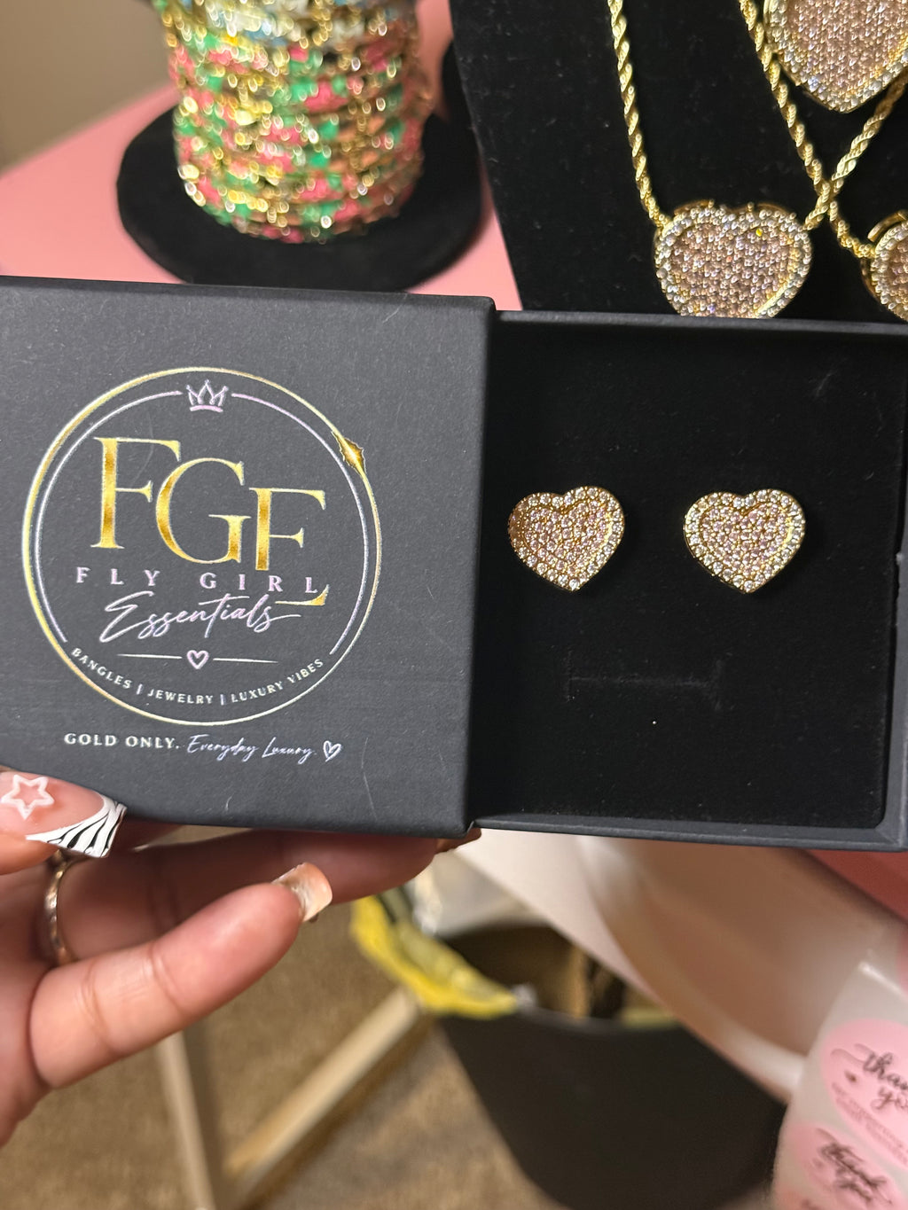 PINK HEART BLING STUDS